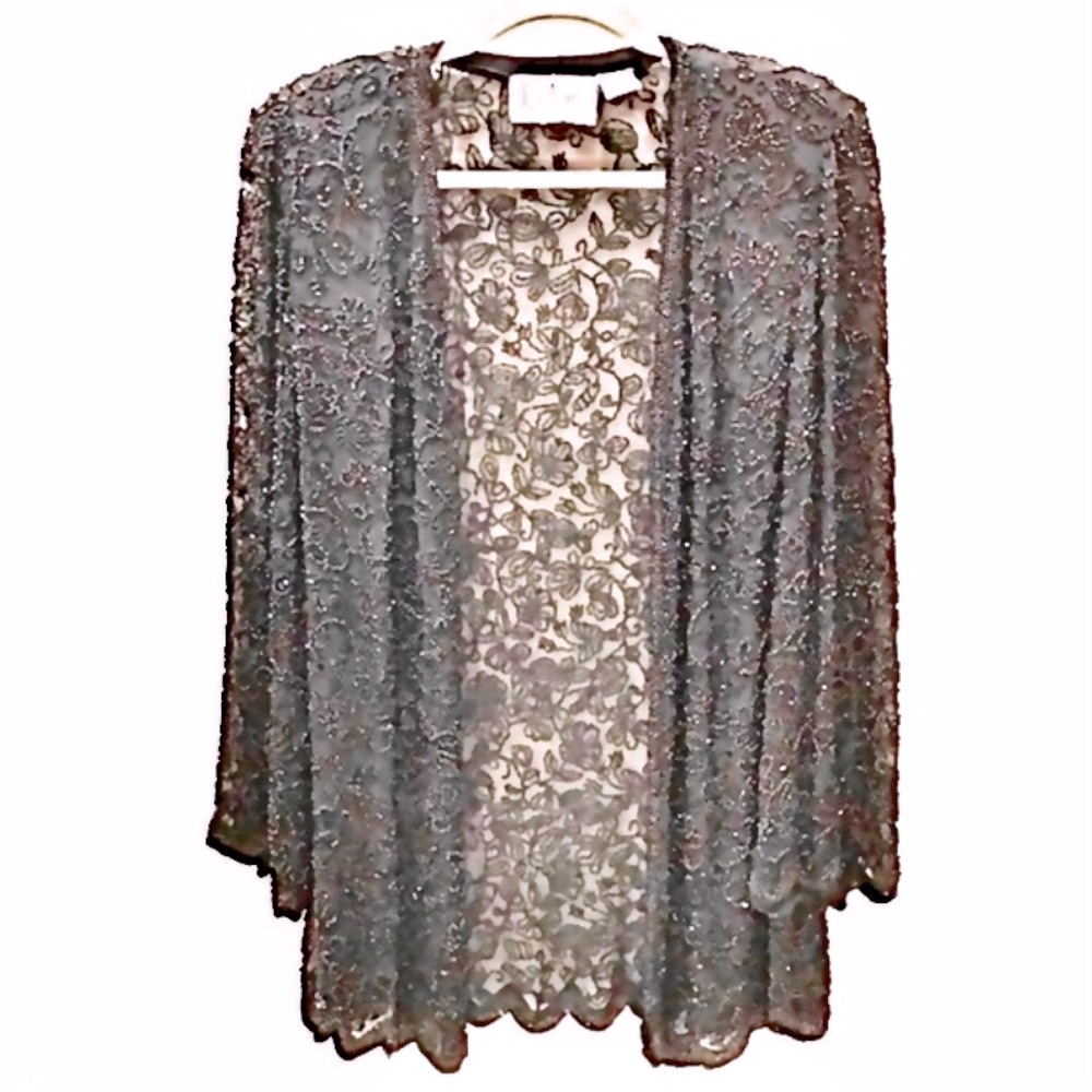 Beaded long silk sheer evening jk…